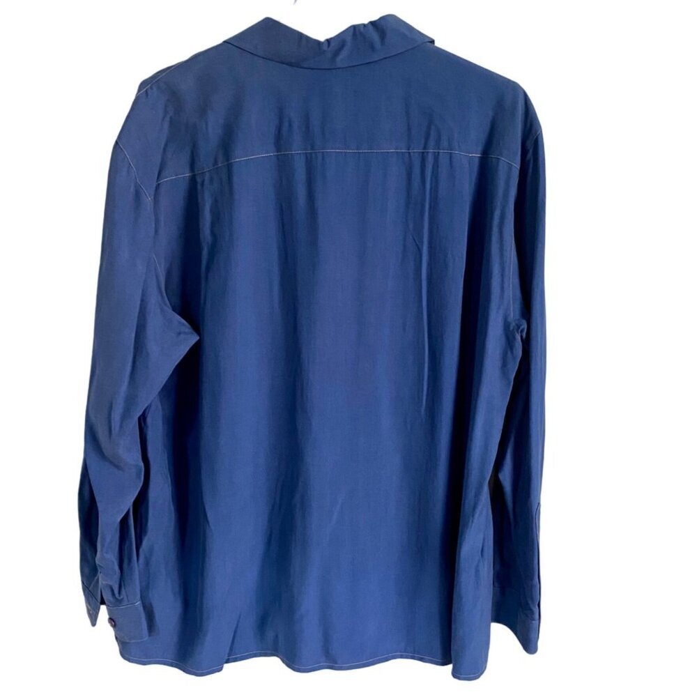 Alex New York Silk Blue Long Sleeve Button Up Shirt Women's Size 16 - Picture 5 of 8